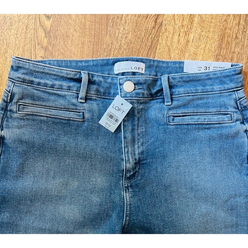 Ann Taylor Petite Pants Denim Blue 12P Cropped Wide Leg Hi Waist NWT - Picture 6 of 10